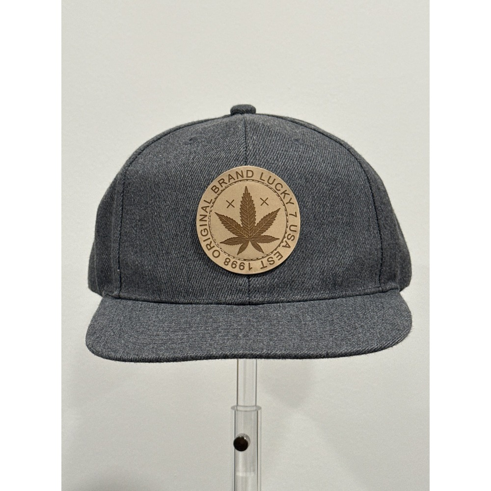 Lucky 7 USA Snapback Hat Mens OSFM Gray Good Faux Leather Patch Flat Bill Cap